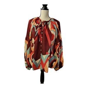 💕August sky peasant Boho style blouse Womens Size L New